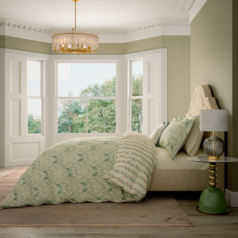 Lerena Cotton Floral Duvet Cover Set with Pillowcases Included, King Duvet Cover Set + 2 Pillowcases, Green
