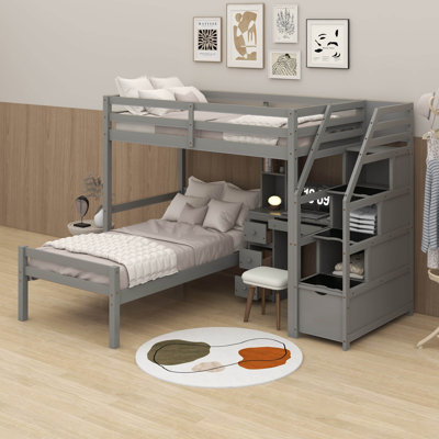 Twin Size Loft Bed With Desk, Shelves And Drawers