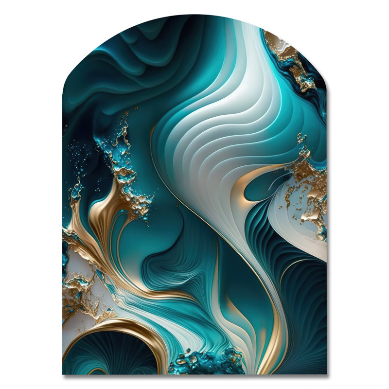 Abstrait géométrique turquoise II - art mural impression arche de marbre, décoration murale asymétrique en métal turquoise