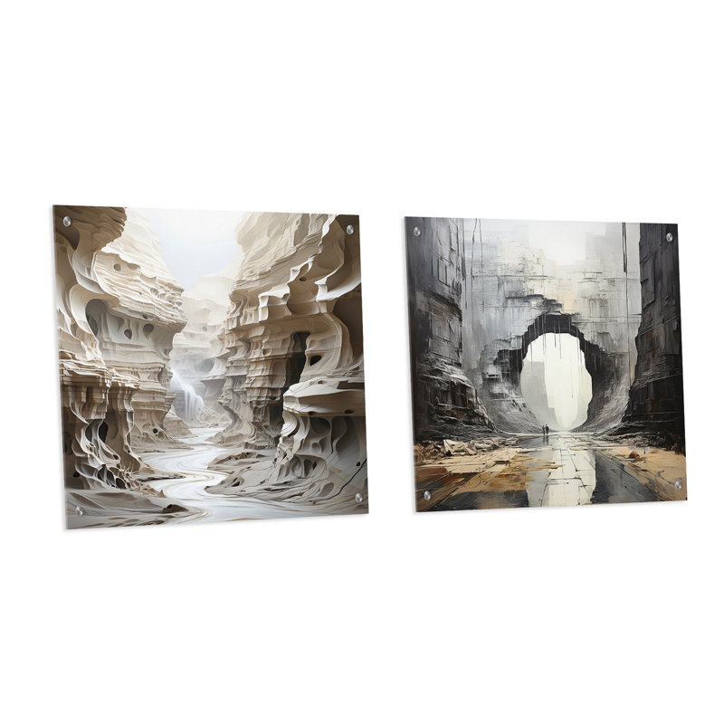 «Desert Minimalisme Canyon Water Stream - Canyon», ensemble de 2 peintures murales en acrylique, H 16 po x l 33 po