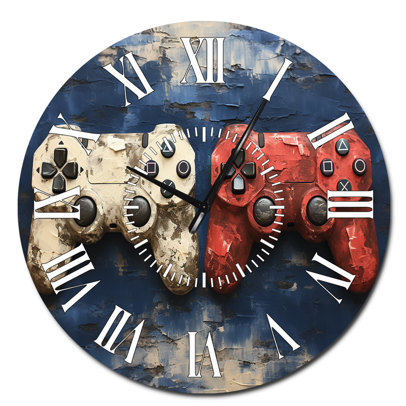 Blanc et rouge PS - Contrôleurs de jeux vidéo - Horloge murale blanche, Surdimensionné
