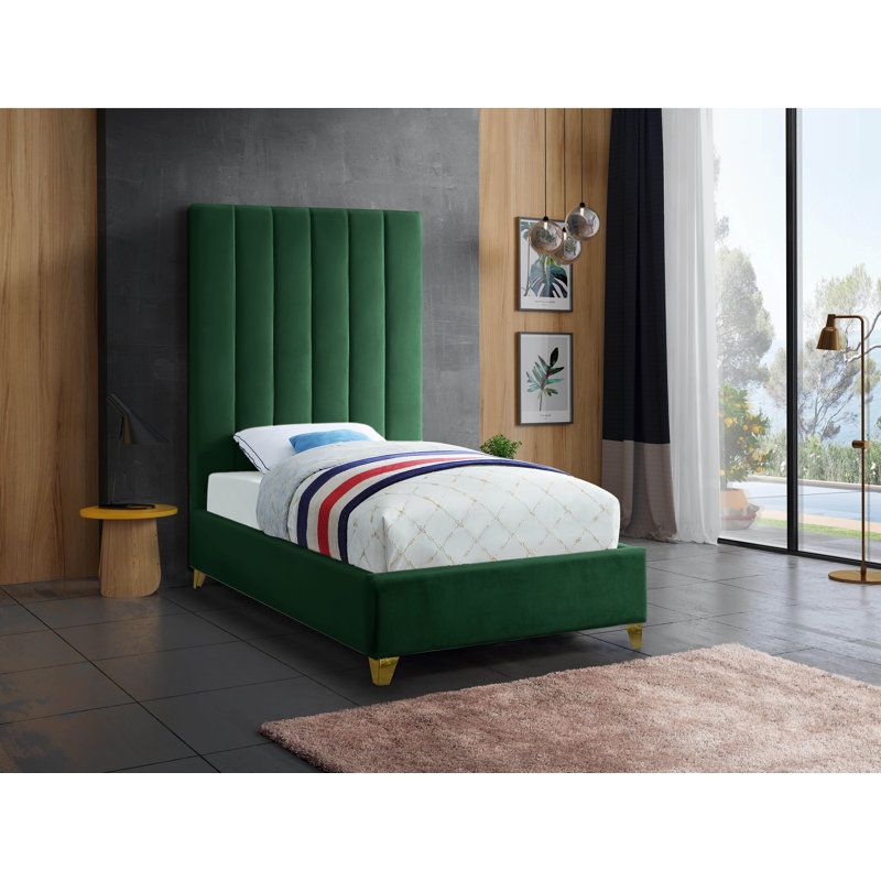 Lit plateforme tapissier Sibert, Simple, Velours vert