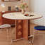 Plaque de roche blanc brun Pieds de table en bois de cire blanc Base de table en acier inoxydable-1388415982