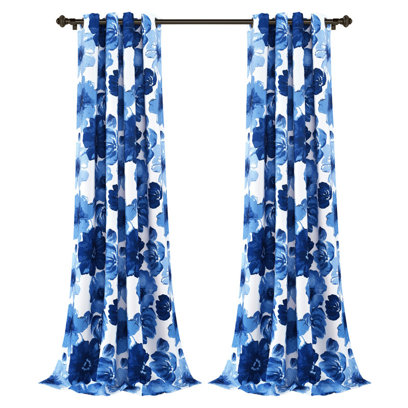 Leah Room Darkening Curtain Pair, 52"W x 84"L, Navy/White