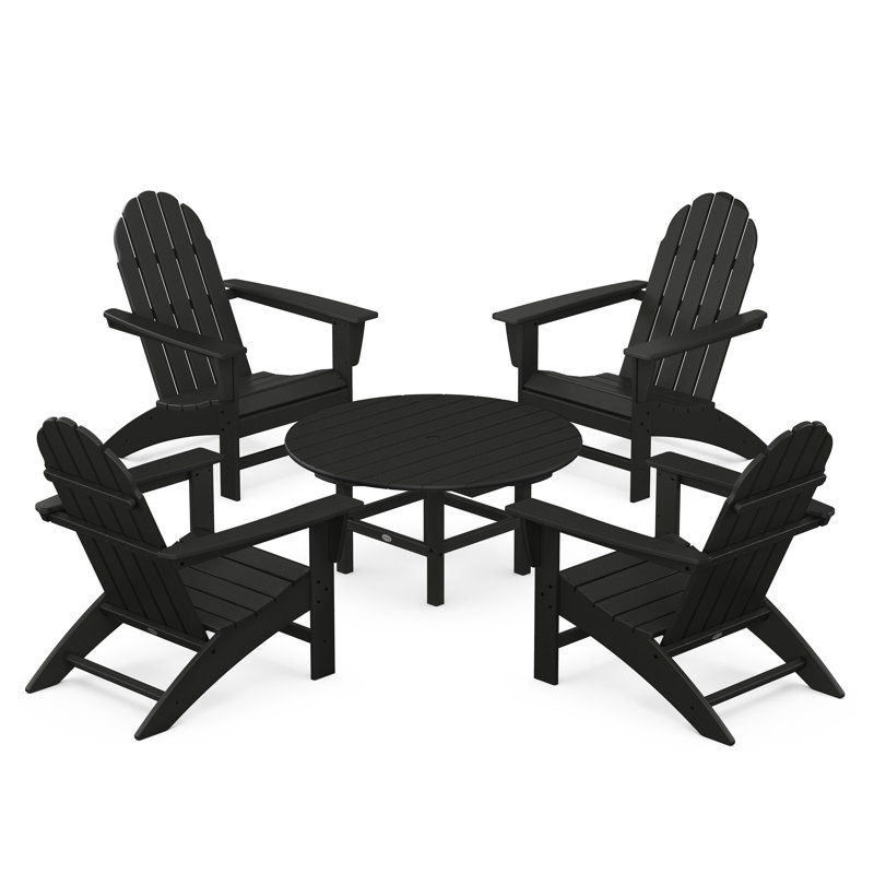 POLYWOOD Vineyard 5-Piece Adirondack Chair Conversation Set, Black