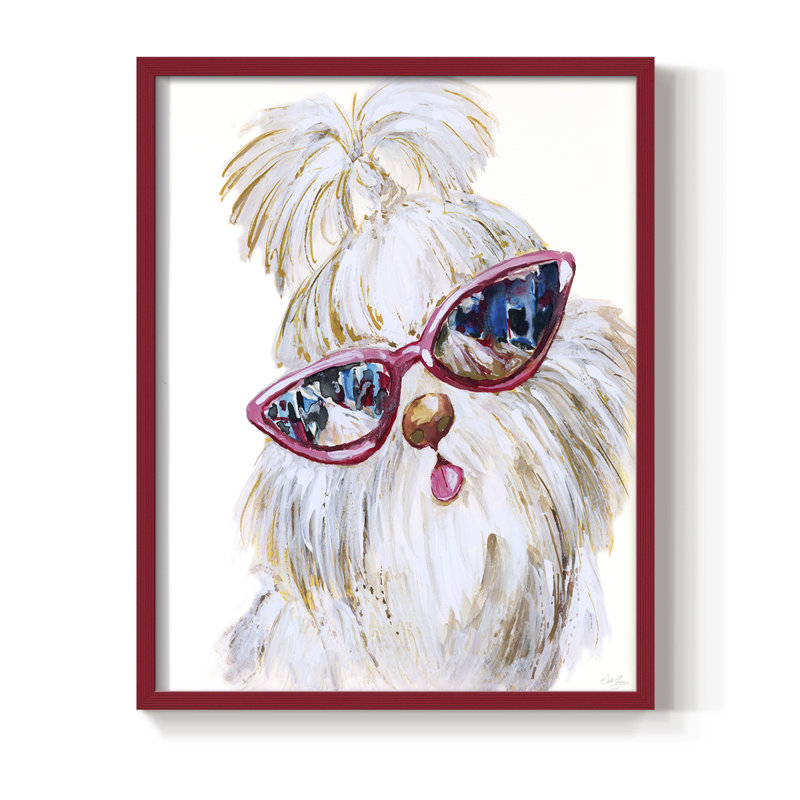 Shi Tzu Shades, reproduction encadrée - bois massif, H 11 po x l 9 po, Rouge