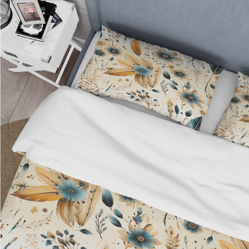 Rustic Gypsy Boho Pattern - Floral Duvet Cover Set, Queen Duvet Cover + 2 Standard Shams
