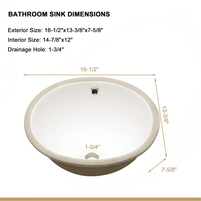 Lavabo de salle de bain ovale encastré en céramique 16,5 "x13,4" blanc avec trop-plein