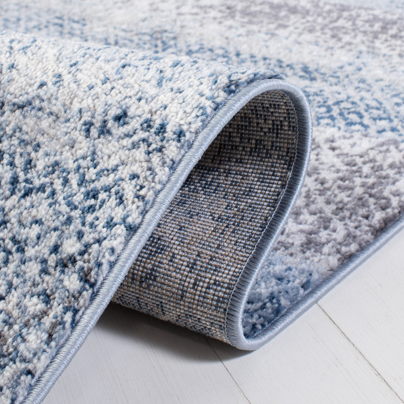 Amelia Navy and Grey Hand-Knotted Geometric Rug 3'x5'