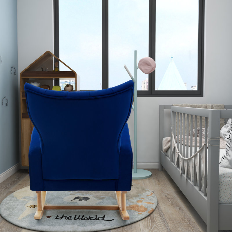 Chaise berçante Jahsun, Velours bleu marine