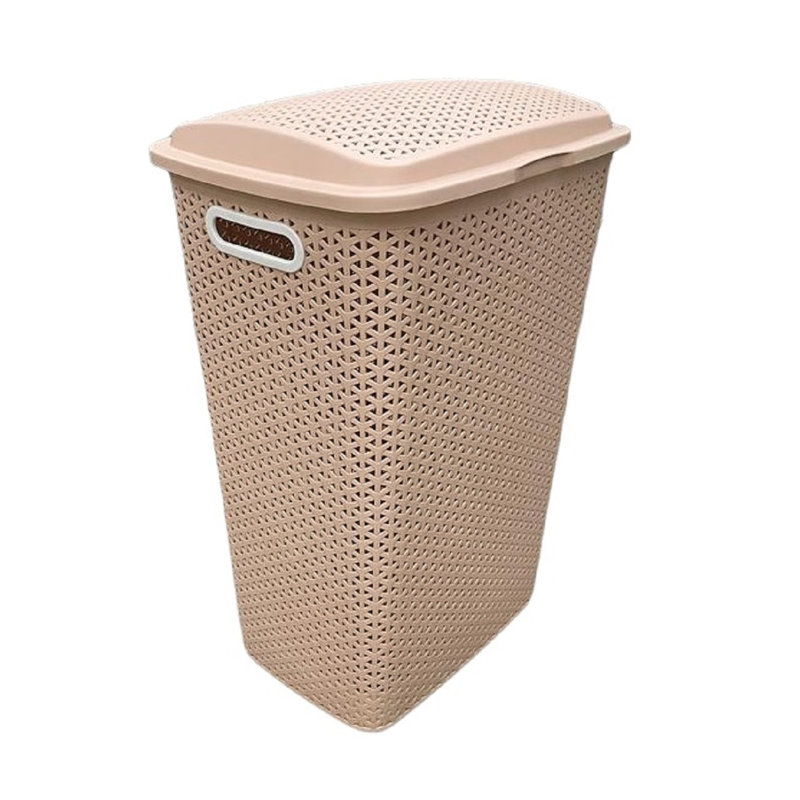 Plastic Laundry Hamper with Handles, Beige