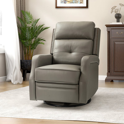 Rudisill Transitional Genuine Leather Swivel Rocker Manual Recliner
