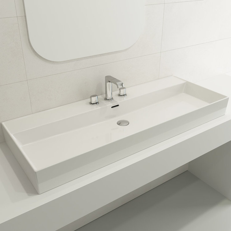 Milano 47.4'' L Bathroom Sink, White, Single-Hole