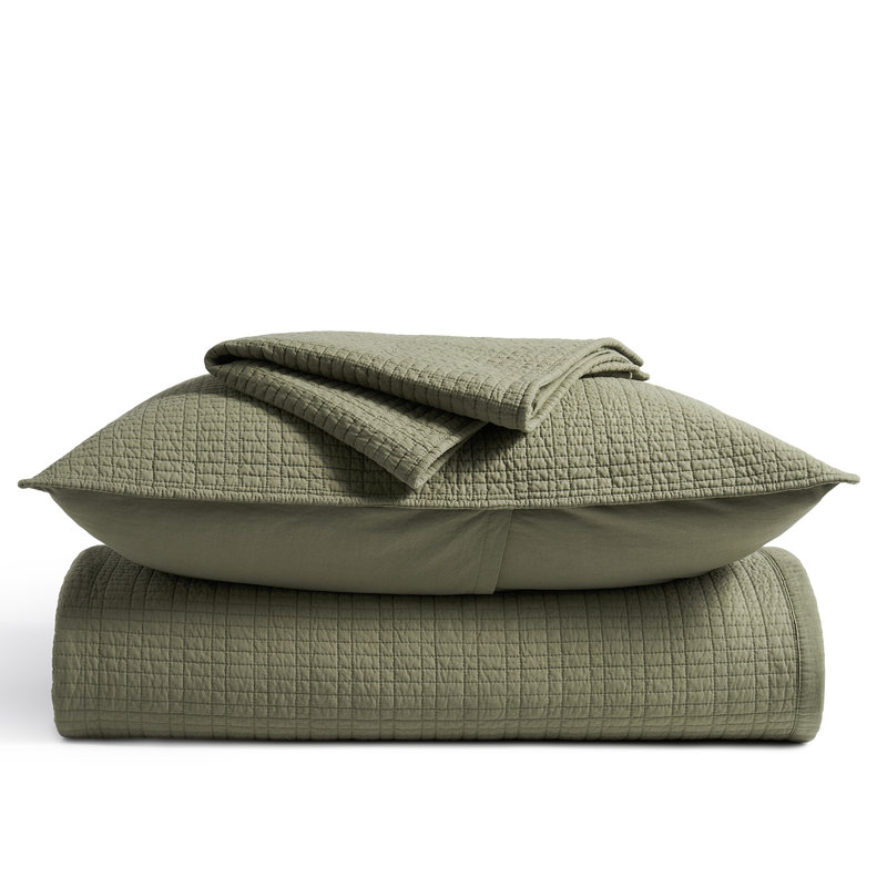 EverGrace 100% Cotton Quilt, Pre-Washed Modern Grid Stitch Lightweight Bedspread Coverlet For All Season, Oversized 3-Piece Quilt Set With 2 Pillow Shams