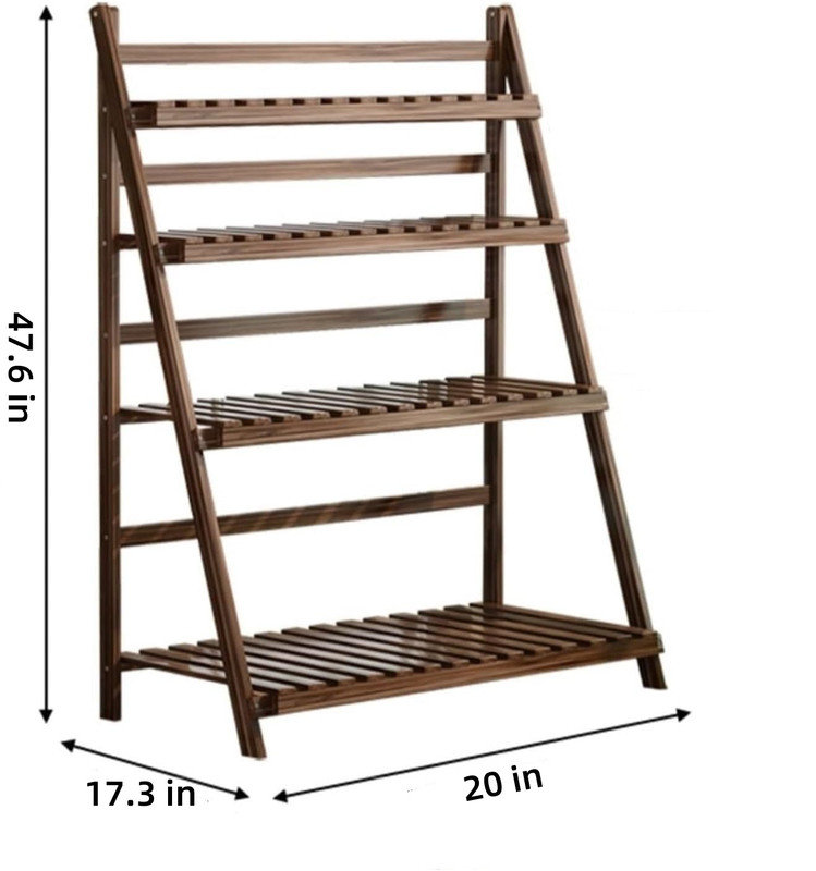 Support pour plante pliable à 4 niveaux en bambou - peu encombrant et durable, Naturel, H 20 po x L 17,3 po x P 47,6 po