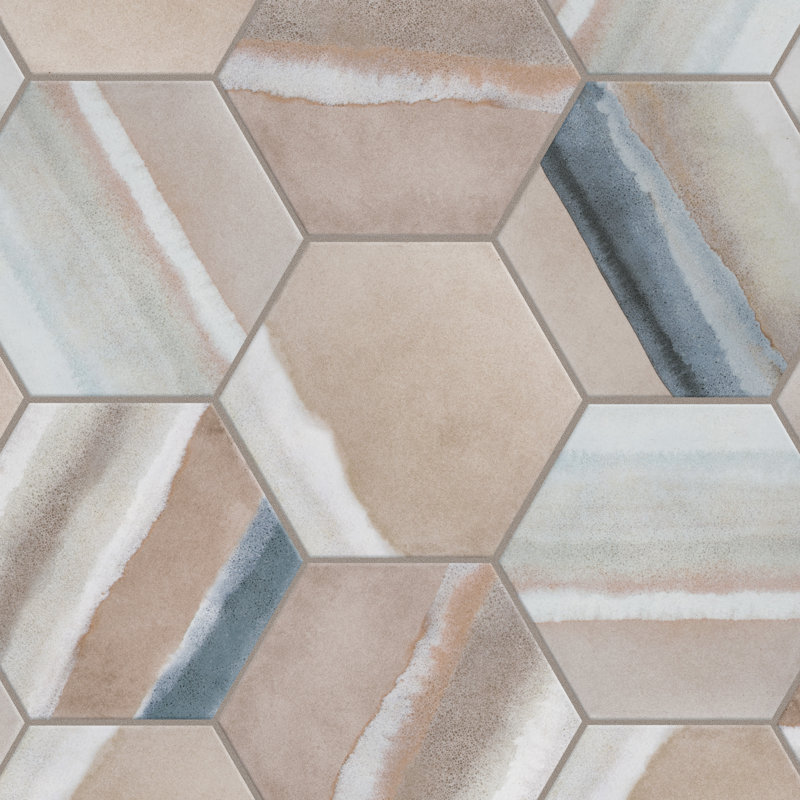 Carreau de mur et plancher aspect pierre 8 pi x 9 pi Matter Hex, Taupe / bleu
