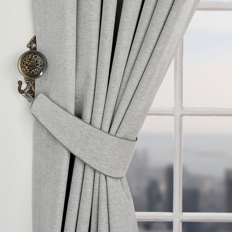 Paire de rideaux occultant Clemmence Chenille Max, Gris/beige, L 72 po x L 108 po