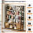 73.1" H x 62.9" W Industrial Tall Bookcase with Doors & Storage Cabinet, 6-Tier Large Double Wide Etagere Bookshelf Display Organizer for Living Room or Home Office
