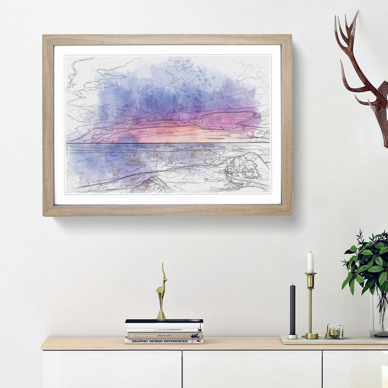 A Beach in Spain in Abstract - Picture Frame Graphic Art Print, Oak Framed, 48cm H x 65cm W x 2cm D