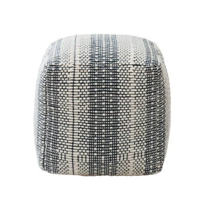 Shynel Inez Woven Pouf - Blue & Beige Classic Stripe Pattern Accent Pouf Ottoman, hand woven