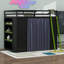 Lit mezzanine de jeu avec tablettes et bureau multi-rangements, cadre de lit double en bois avec éclairage RVB, garde-robe et rideaux occultants-230304528