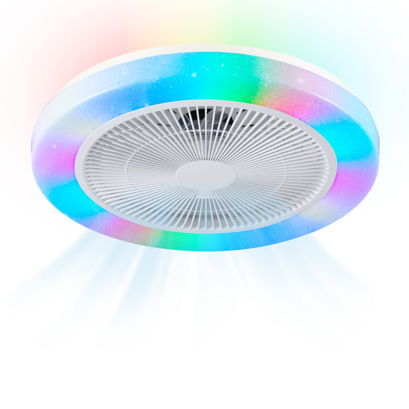 Low Profile Ceiling Fan with Light,  Flush Mount Ceiling Fan Light with Remote,  RGB Dimmable LED Enclosed Ceiling Fans