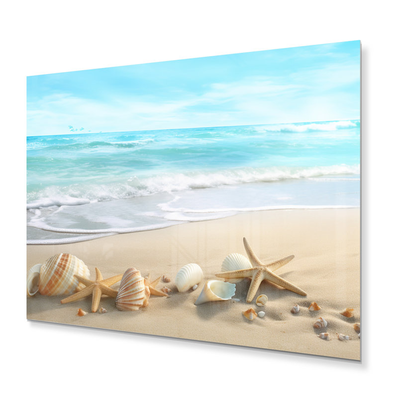 Étoile de mer et coquillages III - Décoration murale moderne plage en métal, H 24 po x l 32 po x P 1 po