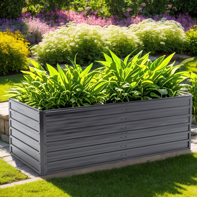 Rustproof Galvanized Steel Planter Box - 6x3x1/6x3x2/8x4x2 FT Raised Garden Bed for Herbs, Succulents, Vegetables
