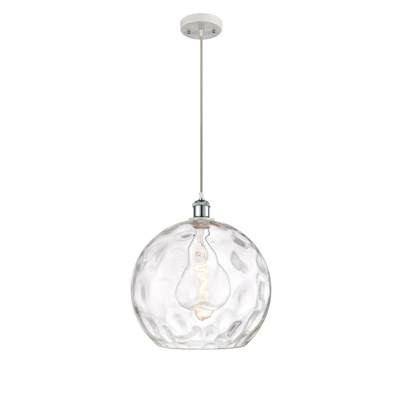 Luminaire suspendu sphère 1 lumière Roxane, Ampoule non incluse, H 16,88 po x l 13,75 po x P 13,75 po, Blanc / chrome poli