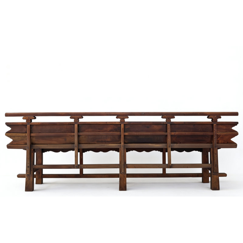 Vintage 111" Elm Wood Bench with Tiered Backrest