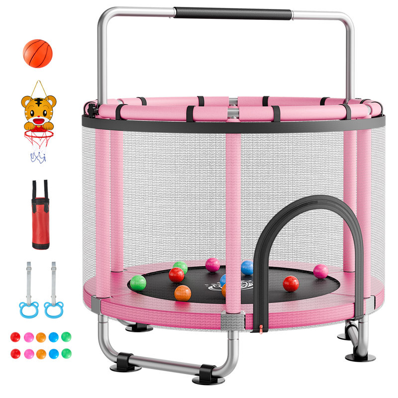 VEVOR in. Round Kid / Toddler Trampoline with Safety Enclosure, Pink