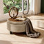 Repose-pieds de rangement capitonné rond de 25 pouces avec plateau, repose-pieds multifonctionnel et table d'appoint pour le salon-830588197