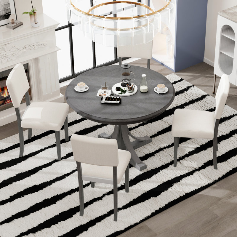 Ensemble de table de salle à manger 5 pièces avec pieds courbés et 4 chaises rembourrées pour la salle à manger (ensemble de salle à manger)