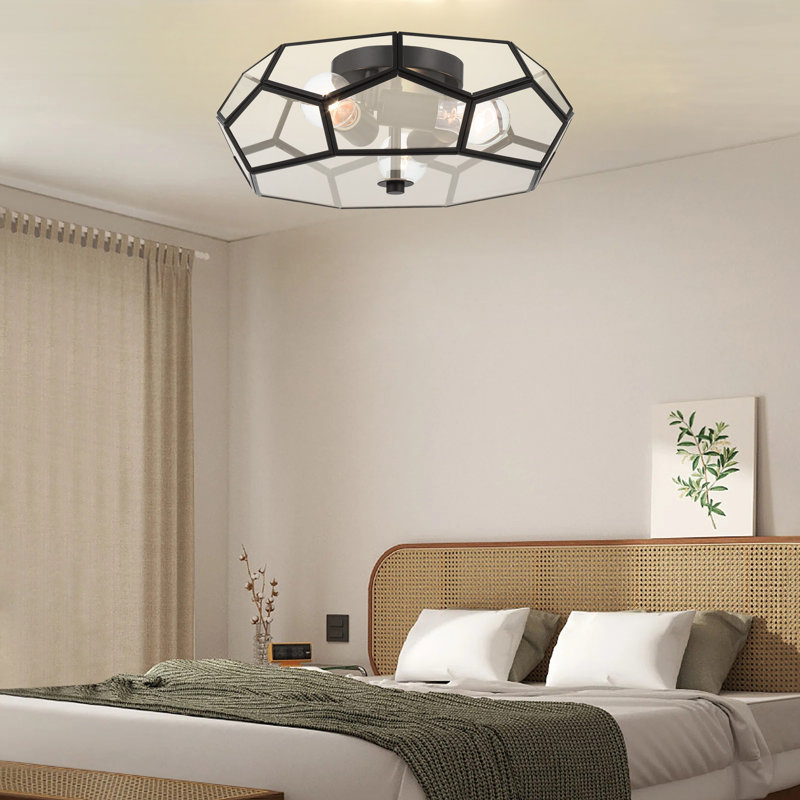 Anes 3 - Light 40cm Unique/Statement Geometric Flush Mount Light, Black