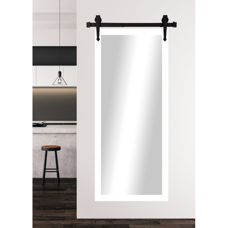 Neace Solid Wood Flat Wall Mirror, Satin Black, 60" H x 36" W