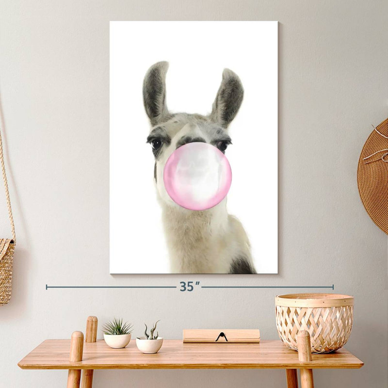 " Bubble Gum Llama Canvas Print ", 30" W x 20" H