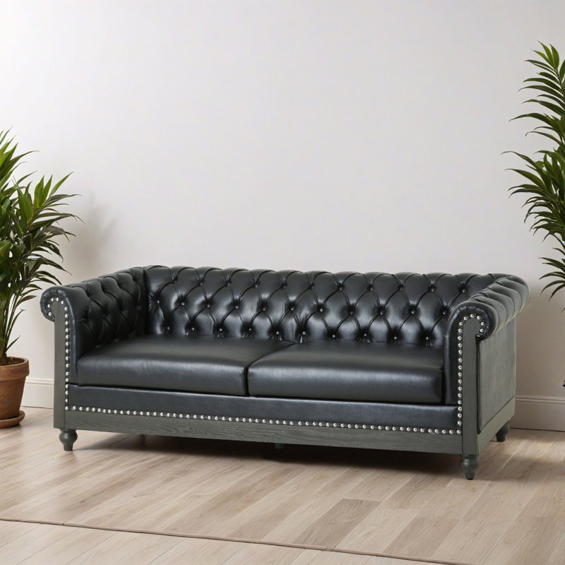 Canapé à accoudoirs roulés 78,76 po pour salon, Noir, Gris