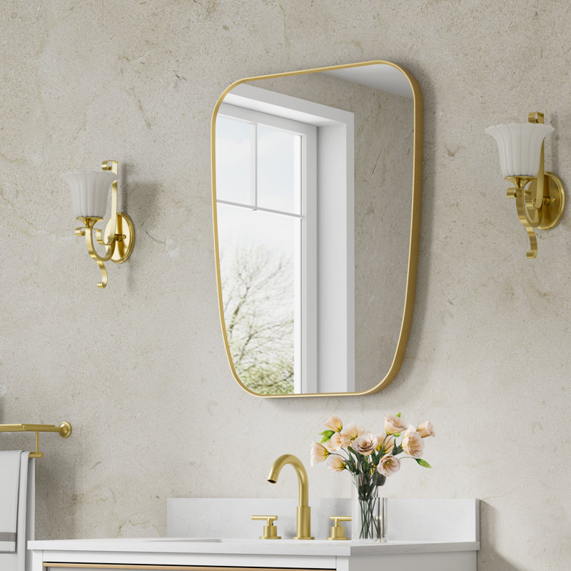 Miroir de salle de bain mural 24 po x l 32 po, Or brossé