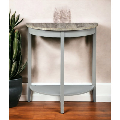 Console demi-lune en chêne naturel et gris - Rehaussez votre design intérieur avec un rangement fonctionnel
