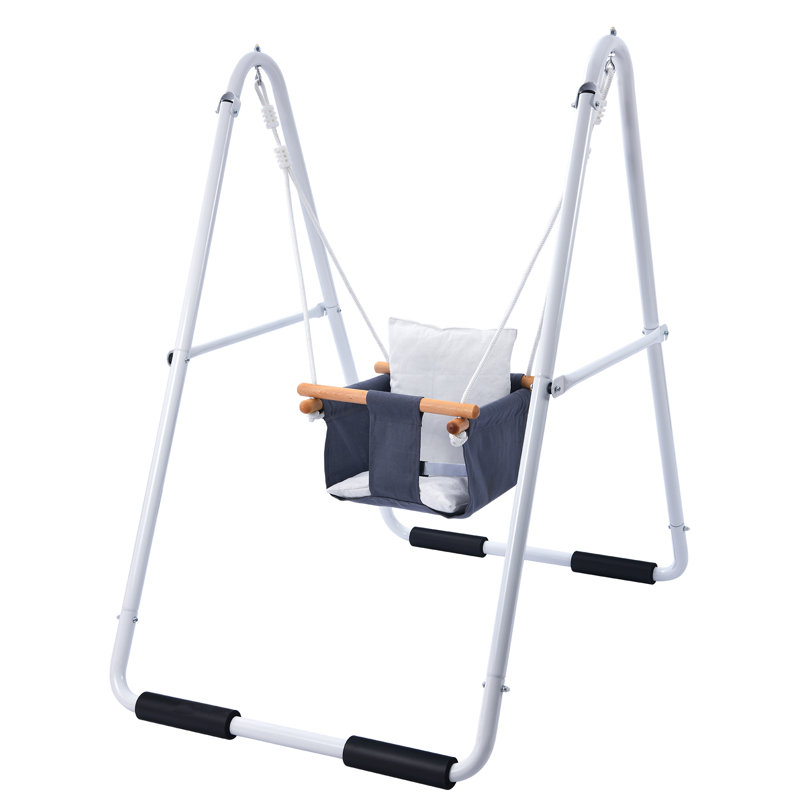 Klo Kick Foldable Toddler Swing with Metal Stand, Indoor ＆ Outdoor Baby Swing Set with Safety Belt & Padded Seat, 50 lb Capacity