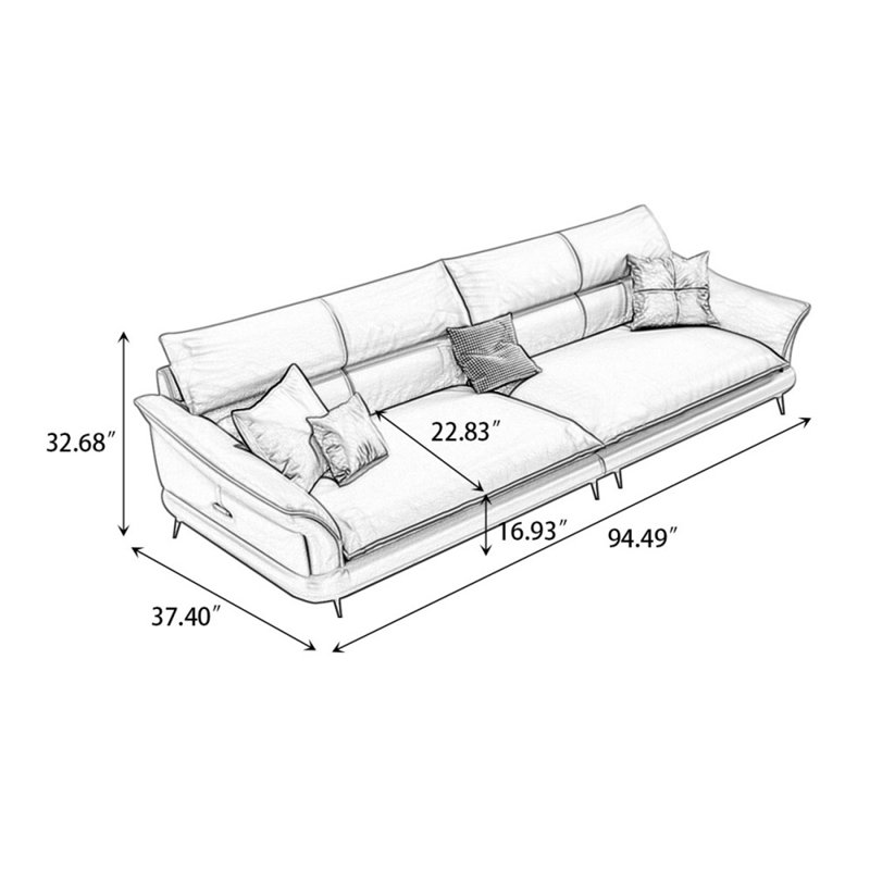Canapé modulaire en cuir crème blanc cassé, Crémeux, 32,68 po H x 94,49 po L x 37,4 po P, 3