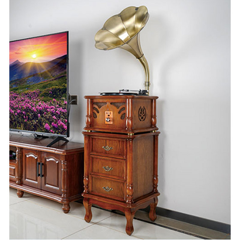 Gramophone rétro en chêne américain: tiroir et grande platine vinyle