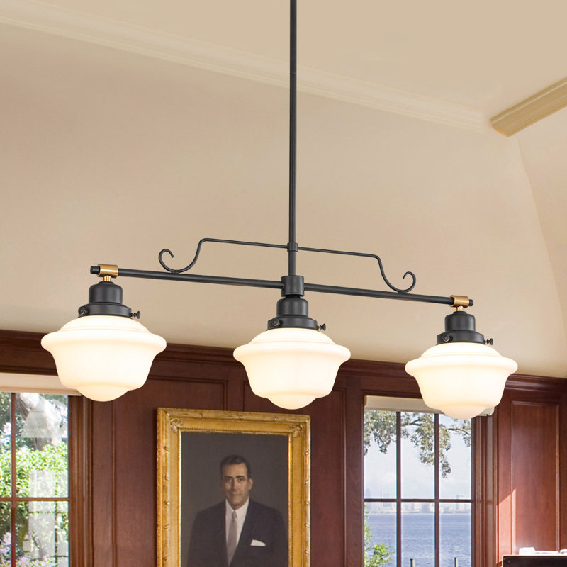 3 - Light Schoolhouse Glass Linear Chandelier
