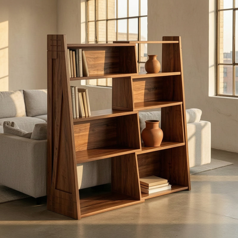 4 Tier Foldable Bookshelf, Natural Wood