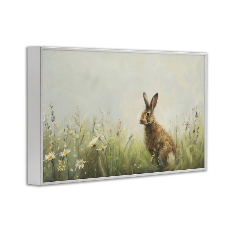 Lapin brun avec marguerites, estampe numérique, design par LSR Design Studio, H 16 po x l 24 po