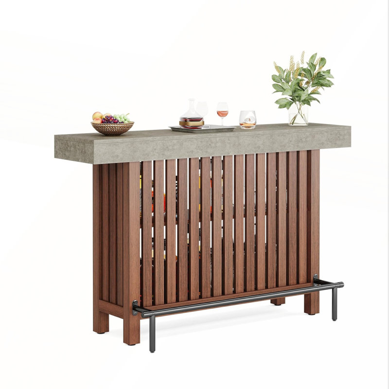 62.99 Inch Red Brown & Gray Cement Home Bar Unit for Living Room Entertainment
