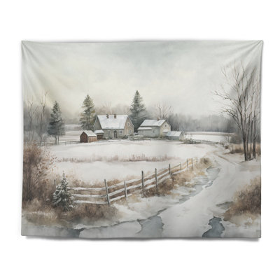Missouri Farm In Winter Polyester Tapestry