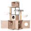 Arbre à chat 63 po multifonctionnel avec bac à litière - Comprend un coussin lavable amovible, des poteaux à griffer et un support à jouets, design moderne, gris rustique