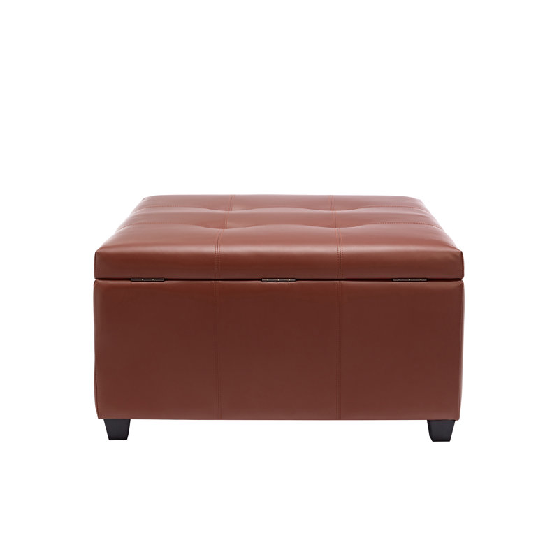 Amariyah Faux Leather Square Storage Ottoman, Brown Faux Leather