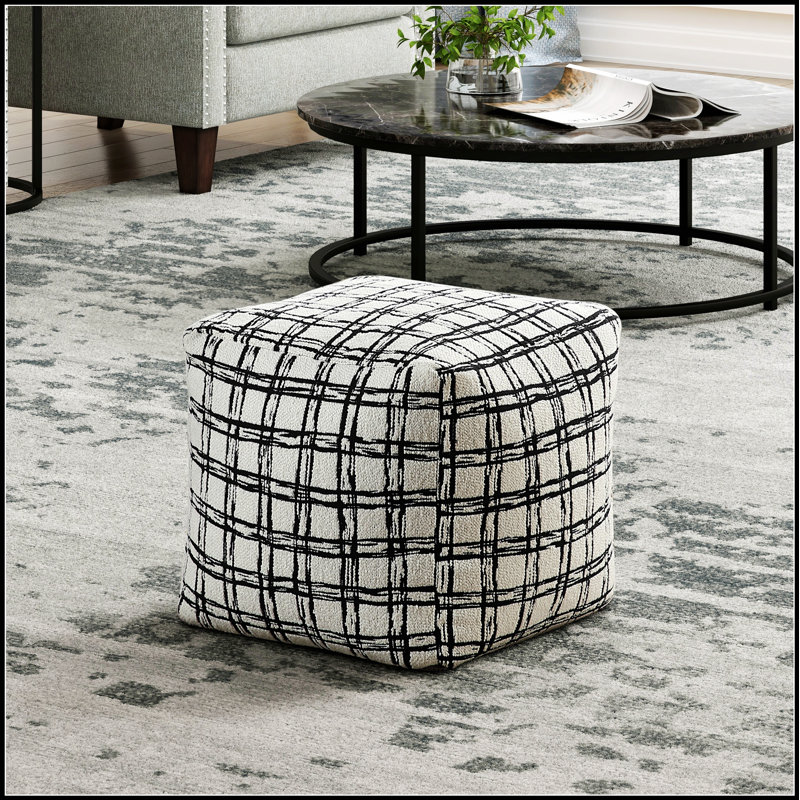 Pouf carré moderne avec tissu à motifs noir et blanc, fond antidérapant, fauteuil à billes confortable pour une assise polyvalente